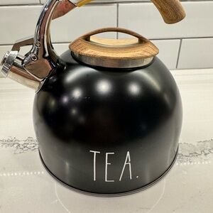 Rae Dunn Black and Brown Tea Kettle with Wooden Handle